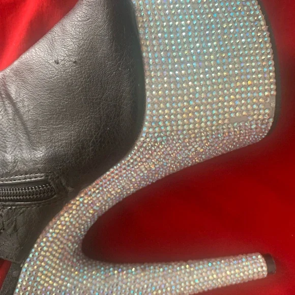 Pleaser Black thigh rhinestone 7inch platform boots - Picture 4 of 11